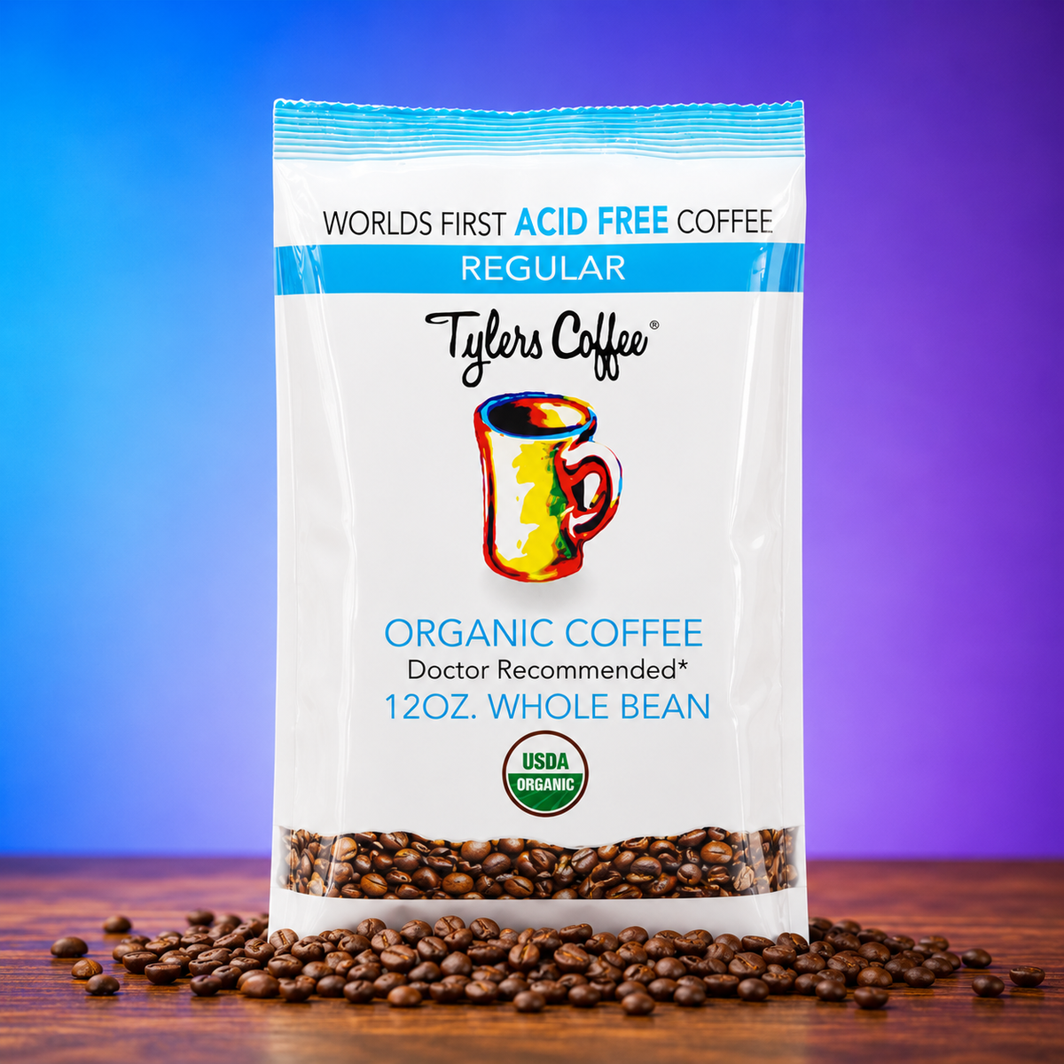 Tylers Coffees Regular Acid Free Whole Bean, 12 oz bag